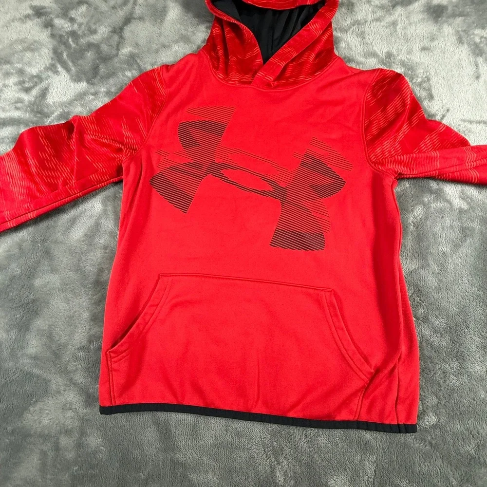 Under Armour Red ColdGear Hoodie Boys Large Loose Fit Athletic Hoodie - Picture 3 of 6